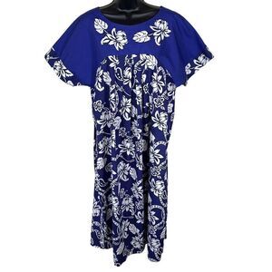 Vintage 100% Cotton Hawaiian Floral Print Midi Dress ￼Size Medium